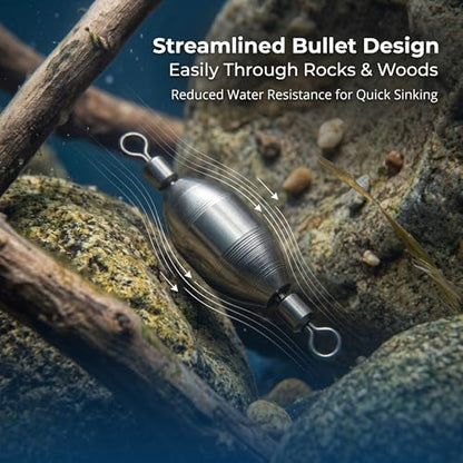 Brass Fishing Weights Swivel Bullet Fishing Sinkers with Rolling Swivel | Integrated Fishing Weights Swivel,Brass Sinker,Environmental Friendly,Quick Set Up,Saltwater & Freashwater Avaliable,Antirust
