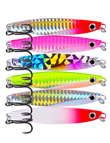 Saltwater Fishing Jigs Vertical Flat Jigging Lure, 6pcs Metal Sinking Lure for Tuna, Amberjack, Kingfish, Snapper