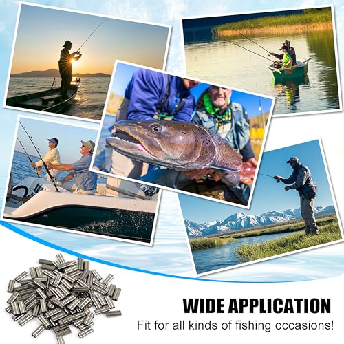 OROOTL Fishing Crimp Sleeves Kit, 500PCS Double Barrel Fishing Line Crimps Sleeves Brass Copper Crimping Loop Tubes Connector Wire Leader Rigging Tackle for Saltwater Freshwater