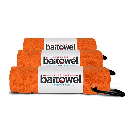 Bait Towel 3 Pack Fishing Towels with Clip, Plush Microfiber nap Fabric, 16x16, The Original Bait Towel Value 3 Pack - color: Orange Crush