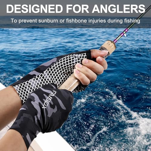 Fly Fishing Gloves Men Sun Sleeves Fingerless UPF Camo Quick-Drying UV Sun Protection for Kayak Rowing Adults Women - color: Black Camo, size: X-Large