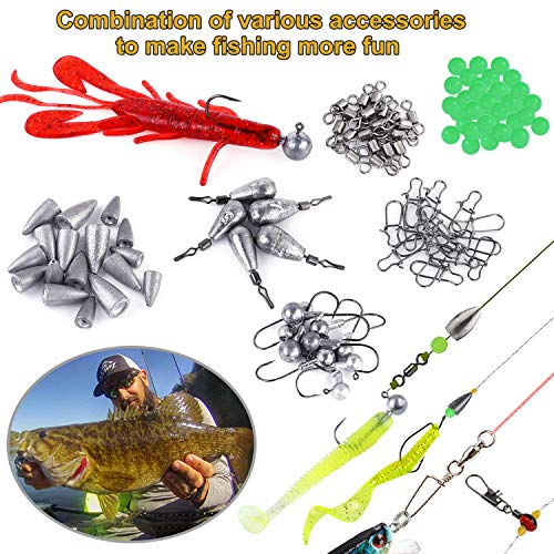 PLUSINNO Fishing Lures, 292/210Pcs Tackle Box with Tackle Included, Crankbaits, Hooks, Weights, Fishing Accessories kit, Fishing Bait Lure Gear Kit Gift for Men Bass,Trout - color: 189pcs Fishing Accessories Kit