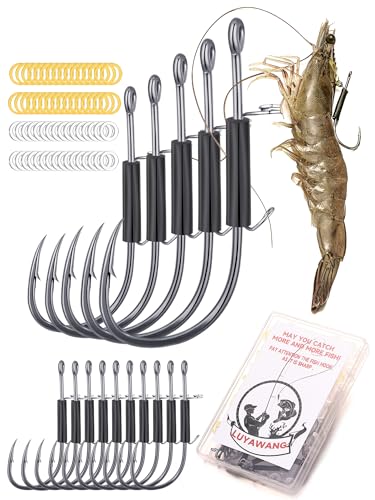 15/40 Packs Live Shrimp Hooks Saltwater Fishing Hooks - High Carbon Steel Barbed 4 Sizes Non-Piercing for Catfish Bass Multi-Environment - color: Extra Small Hook（1#/15pcs）