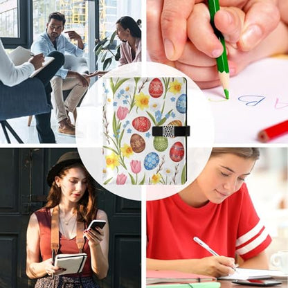 Easter Eggs Flowers Spring A5 PU Leather Refillable Binder,Business Notebook Travel Planner with Expandable Pockets,6-Ring,Pen Storage & Easy-Clean Surface for Daily Use - color: Easter Eggs Flowers Spring
