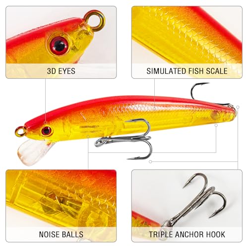 10Pcs Jerkbait Fishing Lures Kit Minnow Lures Crankbaits with Treble Hooks for Saltwater and Freshwater Topwater Fishing Bait for Bass Trout Pike Walleye