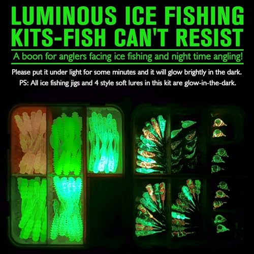 Dovesun Fishing Kit Ice Fishing Jigs Ice Fishing Lures Walleye Fishing Lures Crappie Jigs 135pcs/58pcs/45pcs/34pcs/30pcs/8pcs - color: H-Ice fishing jigs & lure 135pcs
