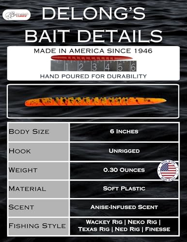 DeLong Lures – Made in USA 6" Bass Fishing Worms, Pre-Rigged Weedless & Unrigged Soft Plastic Baits, Anise-Scented Durable Lures for Freshwater & Saltwater - color: Unrigged Variety 10-Pack
