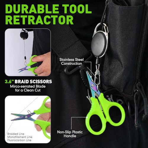 RoundFunny 14 Pcs Fishing Tool Kit, Fillet Knife, Fishing Pliers with Lanyard, Digital Scale, Lip Gripper, Hook Remover Fish Scaler Braid Scissors Gloves Sharpening Rod Retractor Towel Bag - color: Green, style: B