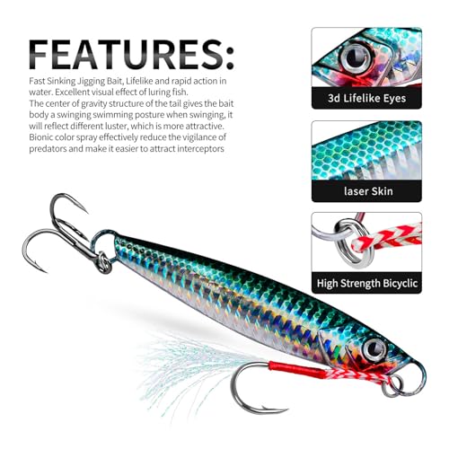 Treble Hook Fast Sinking Jigging Baits Jigs Lure 13g/30g/60g Hard Metal Jigging Spoon Lures Saltwater Fishing Lure - color: ColorE 60G