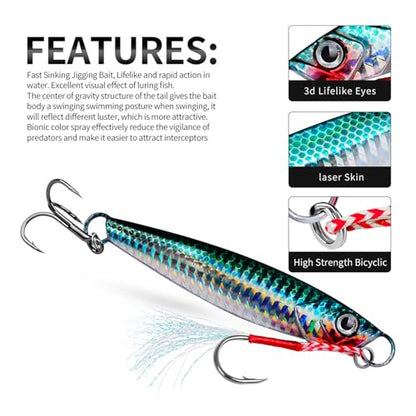 Treble Hook Fast Sinking Jigging Baits Jigs Lure 13g/30g/60g Hard Metal Jigging Spoon Lures Saltwater Fishing Lure - color: ColorD 60G