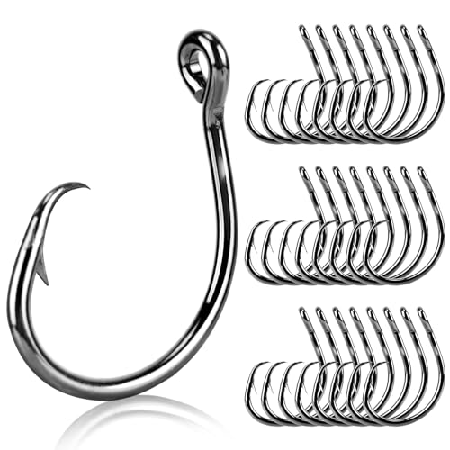 UCEC Circle Hooks Saltwater, in-Line 4X Strong Wide Gap Fishing Circle Hook for Saltwater Freshwater, 50PCS/ 25PCS High Carbon Steel Fishing Hooks for Tuna, Carp, Catfish, Bass, Amberjack and More - style: A6- 10/0 25pcs