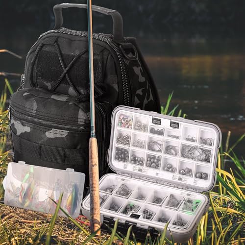 Seenelling 482 Pcs Fishing Tools Kit Fishing Accessories Kit Include Fish Hook Lures Hook Remover Lip Gripper Backpack for Men Women Gifts - color: Jungle