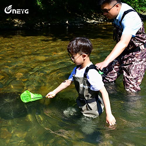 kids to youth waterproof chest waders, Swamp Mudding wader for boys and girls - color: Army Green, size: Feet:10C/EU26; Height≦108cm