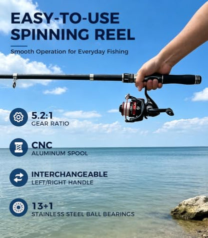 6.9ft 2Pcs Telescopic Spinning Fishing Rod Reel Combo, Portable Freshwater Fishing Pole Kit with Carrier Bag, Complete Fishing Gear