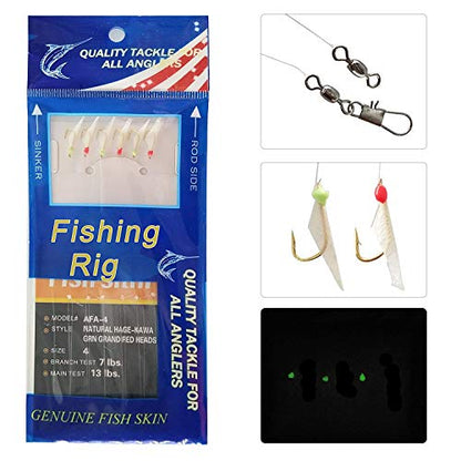 Fishing Bait Rigs Saltwater, 10Packs Surf Fishing Rigs with Fish Skin Feather Fishing Hooks Swivels Glow Beads Rigs Sea Bass Rigs Fishing Bait Lures - color: AFA, size: 6#