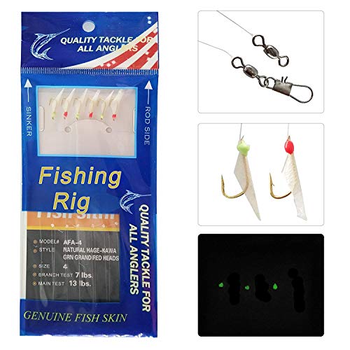 Fishing Bait Rigs Saltwater, 10Packs Surf Fishing Rigs with Fish Skin Feather Fishing Hooks Swivels Glow Beads Rigs Sea Bass Rigs Fishing Bait Lures - color: AFA, size: 4#