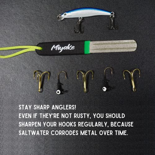 Miyake Fishing Hook Sharpener Hone Diamond File Portable Grinding Tool | Double Sided Diamond Grit 800/600, 4 inch, 1 Pack