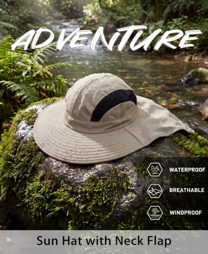Home Prefer UPF 50+ Sun Hats for Men Women Wide Brim Fishing Hat with Neck Flap UV Protection Sunblock Safari Bucket Hat - color: Vert Khaki