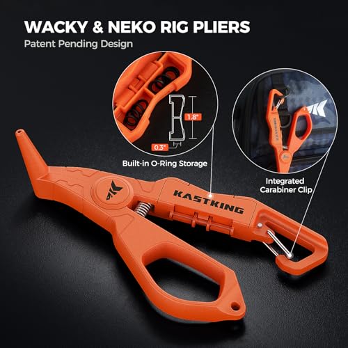 KastKing AlumaStream 7.5" Aluminum Fishing Pliers, Hook Remover, Split Ring Pliers, Fishing Gear, Fishing Gifts for Men, Corrosion-Resistant Saltwater & Freshwater Pliers, 17-4 Stainless Steel Jaws - size: B：7.5" Aluminum Plier + Wacky & Neko Rig Plier
