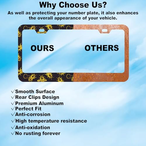 1-Pack Golden Honey Bee License Plate Frames for Women Man, 2 Holes Bumblebee Gold Aluminum License Plate Holder, Bee Themed License Plate Cover fits Vehicles with Keychain Wrist Lanyard - color: Golden Honey Bee, size: 1PCS