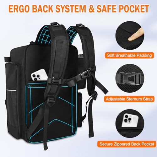 AYAMAYA Fishing Backpack, 40L Tackle Backpack with Rod Holders & 2 Tackle Trays, Large Water-resistant Fishing Bag Equipments - color: Black, 2 Tackle Boxes