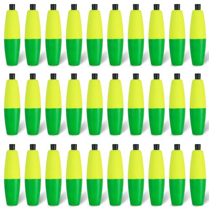 SILANON Peg Floats Fishing Bobbers,Foam Cigar Fishing Floats Bobbers Catfish Floats Slip Fishing Cork Bobbers with Pipe Plug for Catfish Santee Rig Freshwater Saltwater Fishing - size: 2 inch, style: Yellow-Green-30pcs