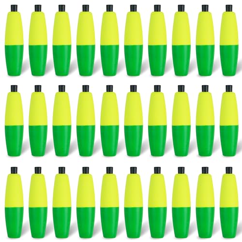 SILANON Peg Floats Fishing Bobbers,Foam Cigar Fishing Floats Bobbers Catfish Floats Slip Fishing Cork Bobbers with Pipe Plug for Catfish Santee Rig Freshwater Saltwater Fishing - size: 2 inch, style: Yellow-Green-30pcs