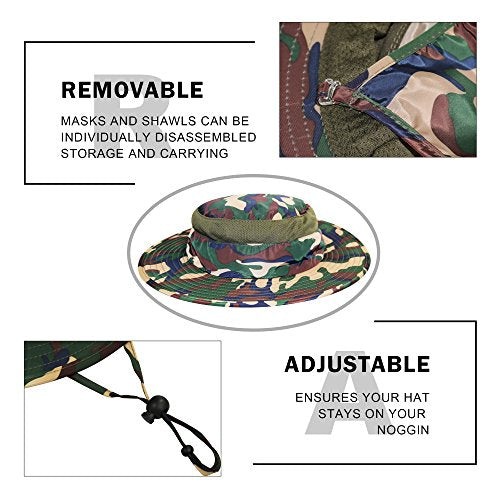 YR.Lover Outdoor UV Sun Protection Wide Brim Fishing Cap with Removable Flap - color: Camouflage