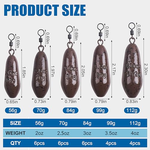 Carp Fishing Weight Sinkers,Coated Tapered Flat Pear Carp Fishing Sinkers with Rolling Swivel Carp Coarse Fishing Gear Tackle 2oz 2.5oz 3oz 3.5oz 4oz - size: 4oz-4pcs, style: Water Drop Shape