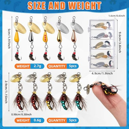 Skylety 10 Pieces Mini Fishing Lures Fishing Hard Baits Hooks Crankbaits Lures Baits Topwater Strong Sound for More Bites Freshwater Saltwater Trout Bass Perch with Box - style: Fly