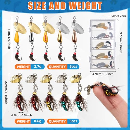 Skylety 10 Pieces Mini Fishing Lures Fishing Hard Baits Hooks Crankbaits Lures Baits Topwater Strong Sound for More Bites Freshwater Saltwater Trout Bass Perch with Box - style: Fly