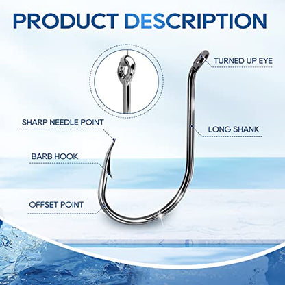 UCEC Fishing Hooks Octopus Hooks for Saltwater Freshwater High Carbon Steel Offset Circle Octopus Catfish Hooks for Catfish Trout Fishing Size 1/0 3/0 5/0, 50pcs/Box - size: 3/0