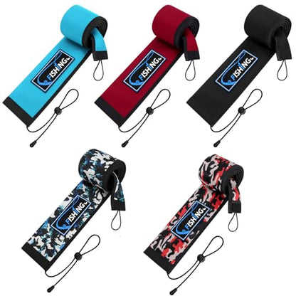 Neoprene Fishing Rod Sleeves for Casting, Spinning, Trolling Pole - Protective Cover Rod Sock with Hanging Loop & Lanyard- Floating, Puncture Resistant, Lightproof - size: 65", style: 5 Pcs