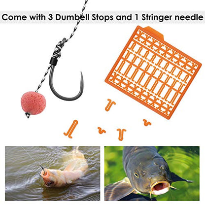Carp Fishing Hair Rigs, 20 Pcs Curved Barbed Carp Hook Anti-Tangle Swivel Braided Thread line with 3 Card Boilie Bait Stops Dumbell Stoppers and Stringer Needle - color: Barbless, size: Mixed (2# 4# 6# 8#）