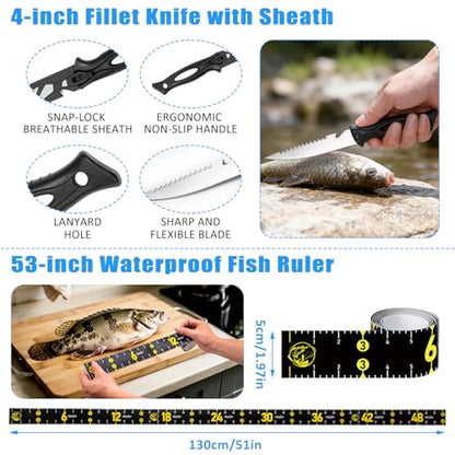 13-in-1 Fishing Multi-Tool Kit with Pliers, Fillet Knife, Lip Gripper, Scissor, Hook Remover - Fly, Ice, Saltwater & Freshwater Fishing for Serious Angler