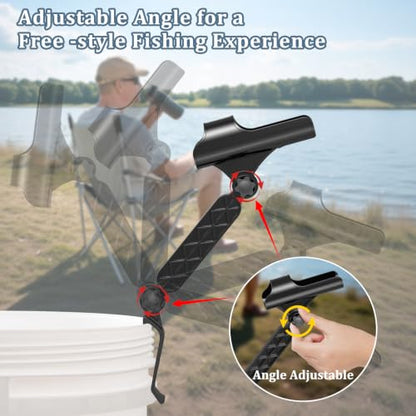 Huntury Adjustable Bucket Rod Holder for Ice Fishing, Clip On Mount, Foldable, Adjustable Angle, Ice Fishing Accessories - style: Dual - Adjustment