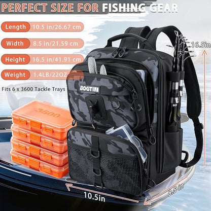 Fishing Backpack with Tackle Boxes & Lures Kit Lightweight 25L Tackle Bag with Fishing Gear and Rod Holder, Fish Gifts for Men Woman-Camo Backpack - color: Camo Backpack