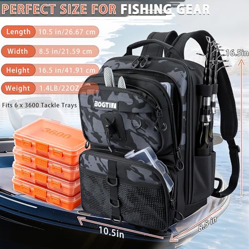 Fishing Backpack with Fish Rod & Lures Kit Lightweight 25L Tackle Bag with Fishing Gear and Tackle Boxes, Fish Gifts for Men Woman-Black Camo Backpack - color: Black Camo Backpack