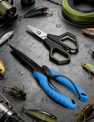Fishing Tools Kit, Fishing Pliers,Fishing Scissors, Fishing Line Cutter for Braided Fishing Line,Fishing Gear with Lanyard - color: 9"Fishing Pliers Blue