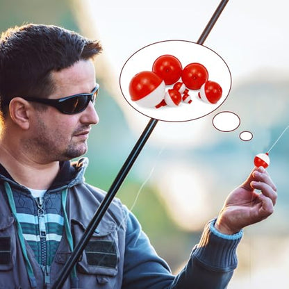 100 Pcs Fishing Float,Hard ABS Fishing Bobber,Red and White Bobbers,Push Button Round Buoy Floats for Tackle Accessories(Size: 0.75/1/1.5 Inch)