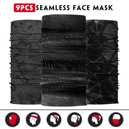 Venswell Neck Gaiter Face Mask Men Women,Seamless Bandana Rave Face Cover Scarf Mask,Balaclava,Headband, Head Wrap,Headwear - color: B-black Gray Series 3
