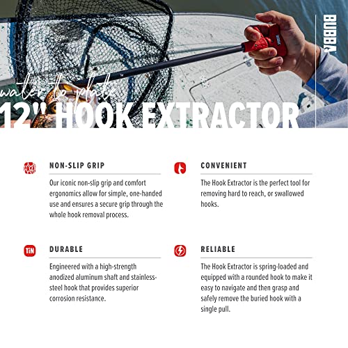 BUBBA Hook Extractor with Non-Slip Grip T-Handle with Marine Grade Stainless Steel Hook Extractor for Fishing and Angling - size: 12 inch