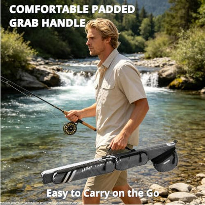 PEKREWS Fly Rod Case, 30.5" Fishing Rod Bag Fit 9' 4-Piece Fly Rod and Reel with 2 Side Pockets, Padded Reel Pouch, Shoulder Strap, Portable Travel Fly Rod Tube, Fishing Pole Holder For Angler, Grey - color: Grey