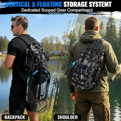 PLUSINNO Fishing Gear- Fishing Rod and Reel Combos, Fishing Backpack, Fishing Net, Fishing Bag with Rod Holders and Tackle Box for Freshwater/Saltwater, Fishing Gifts for Men - style: Black Backpack With Rod&net