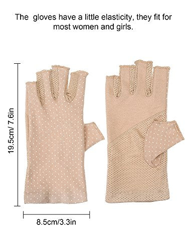 Maxdot Sun Gloves for Women UV Protection Fingerless Non Slip Sunscreen Driving Gloves for Summer Outdoor - style: Khaki-1