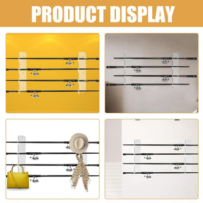 1-Pair Acrylic Fishing Rod Rack, Heavy Duty Wall Mount Holder for Garage Display, Clear 3-Pole Space-Saving Organizer Stand with Screws Included