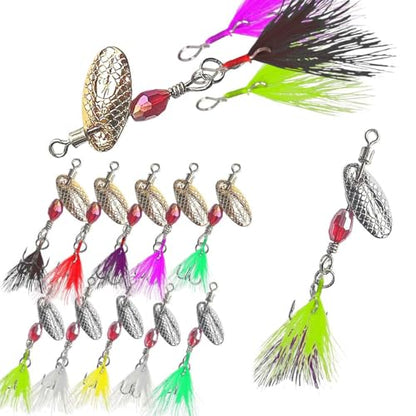 Aboda Rooster Tail Fishing Lures Kit, 10 Spinnerbaits w 16 Attachable Rooster Tails in 8 Colors, Fishing Lures for Bass Salmon Trout and Crappie - size: 1/16 oz Set
