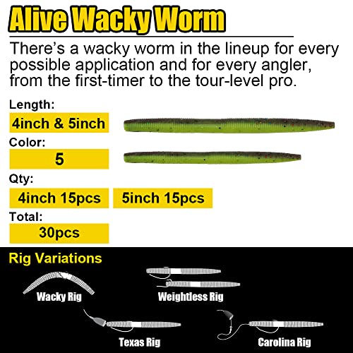 Wacky-Worms-Bass-Fishing-Lure-Kit-Wacky-Rig-Worms-Soft-Plastic-Stick-Baits3 4" 5" 6 inch - color: 80-Piece Supper Wacky Worm Kit