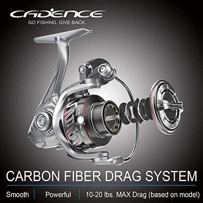 Cadence CS6 CS7 CS8 Spinning Reel, Ultralight Fast Speed Premium Magnesium Frame Fishing Reel with 10 Low Torque Bearings Super Smooth Powerful Fishing Reel with 36 LBs Max Drag & 6.2:1 Spinning Reel - style: Cs7-4000