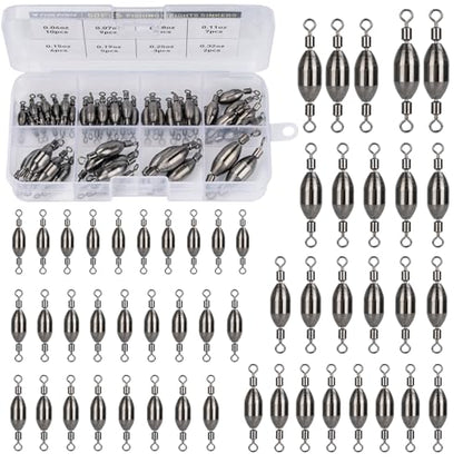 THKFISH Brass Fishing Sinker Swivel, 5 Size Trolling Sinkers Swivel Weights Quick Set Up Lead Fishing Sinker with Inner Swivel Rolling for Fishing Saltwater Freshwater,1/32-1/2 OZ - size: MIX-50PCS